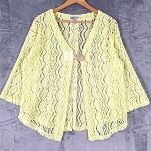 Womens Cardigan Medium Yellow Boho Chic Lace Sheer Soft Girl Cottagecore Casual